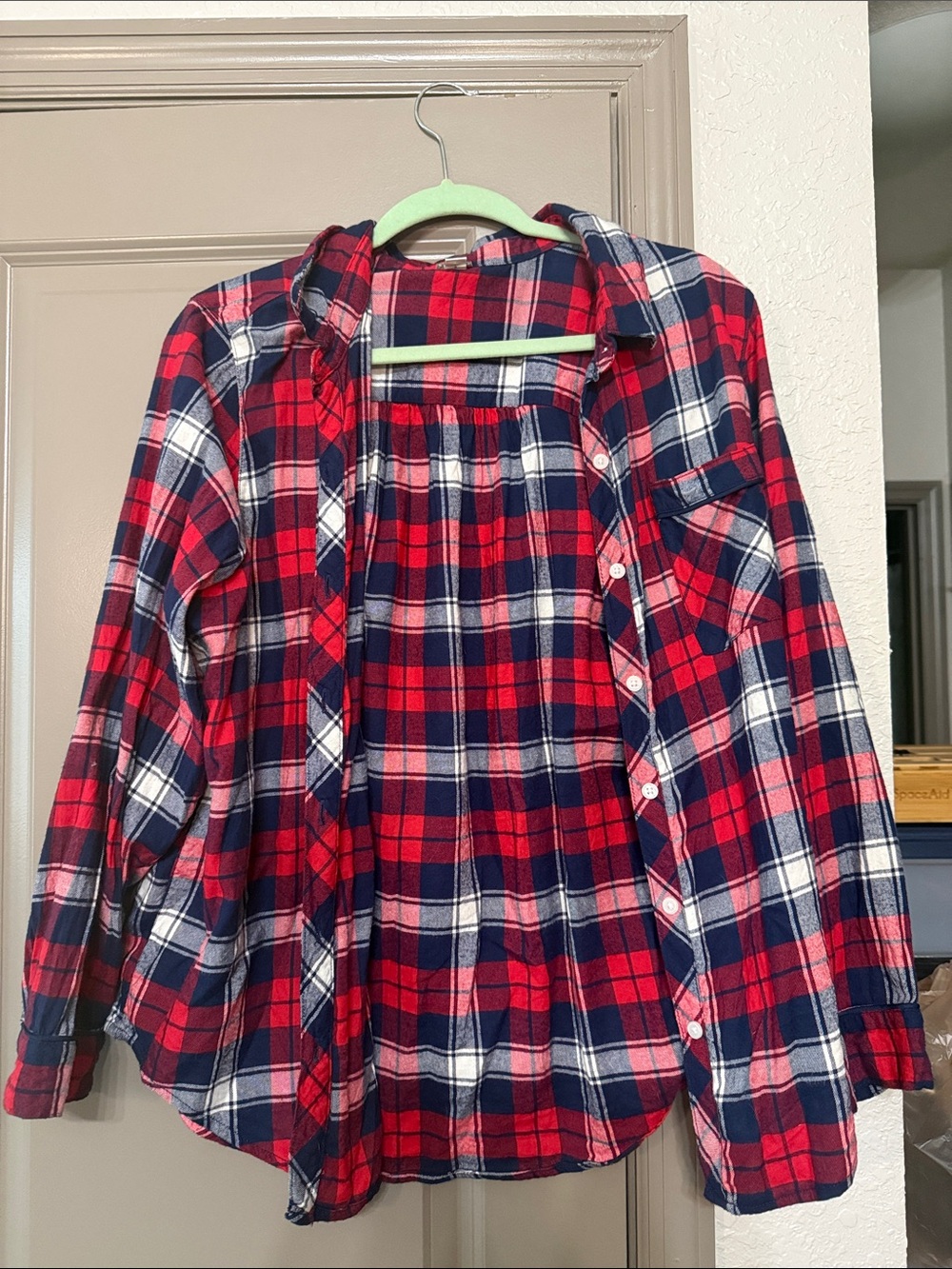 Classic Red & Navy Plaid Womens Button-Up Shirt